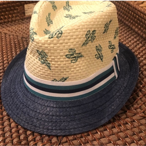 Toddler Cream and Blue Fedora Hat with Tropical Pattern - Picture 3 of 8